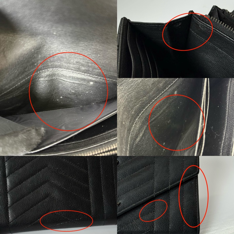 YSL  黑色山形紋牛皮長夾 437469-7