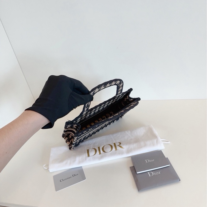 【99新閒置🆕】Dior 限量千鳥格紋刺繡mini Tote 橫版手提小琴譜 手提包-7
