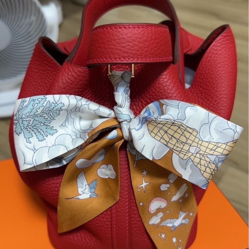 Hermes 愛馬仕 菜籃子p18 5E朱砂紅金扣-1