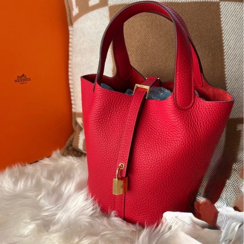 Hermes 愛馬仕 菜籃子p18 5E朱砂紅金扣-3