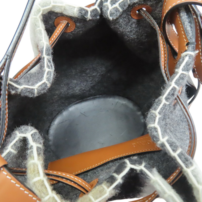 黑/棕色 牛皮 毛氈 Balloon 肩背包【LOEWE 羅威】 326.76AC30-4