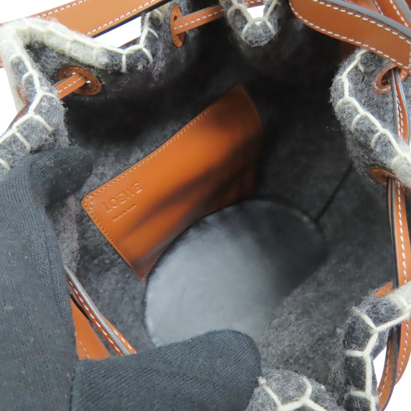 黑/棕色 牛皮 毛氈 Balloon 肩背包【LOEWE 羅威】 326.76AC30-5