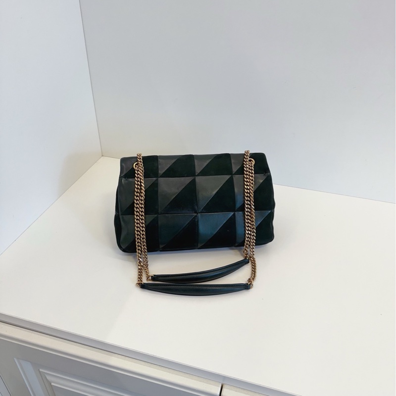 【97新🆕】YSL Jamie墨綠色拼皮三角菱格鏈條包 中號 斜挎包-1