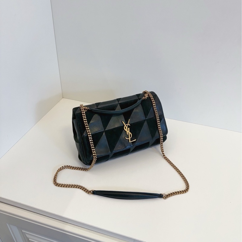 【97新🆕】YSL Jamie墨綠色拼皮三角菱格鏈條包 中號 斜挎包-2