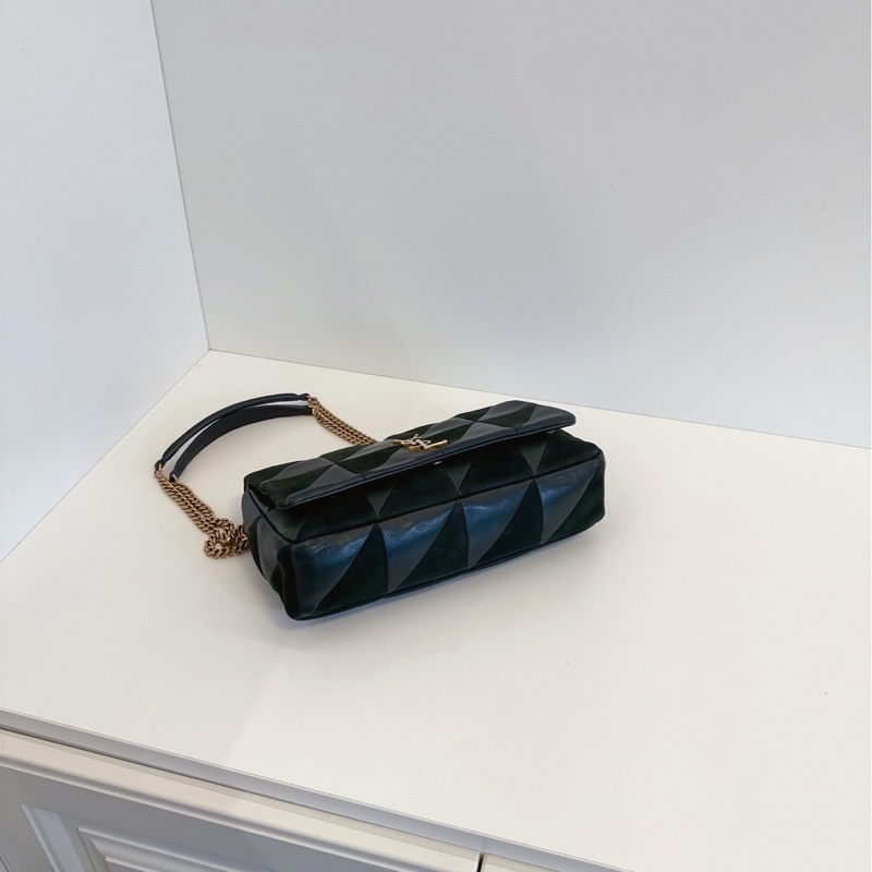 【97新🆕】YSL Jamie墨綠色拼皮三角菱格鏈條包 中號 斜挎包-4