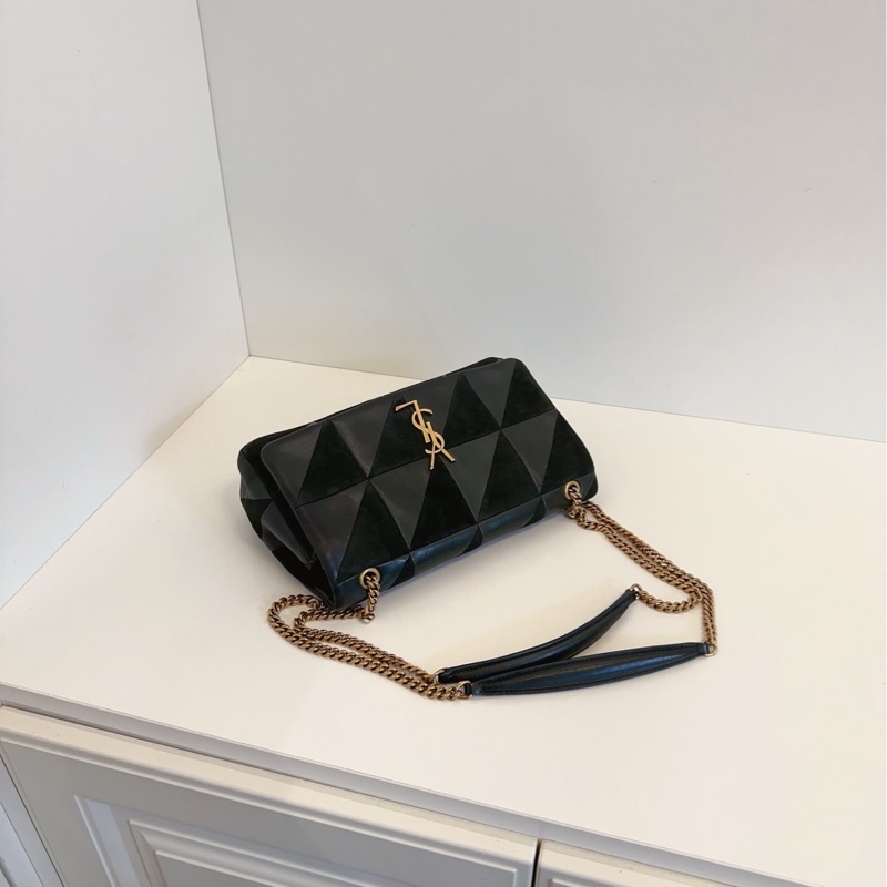 【97新🆕】YSL Jamie墨綠色拼皮三角菱格鏈條包 中號 斜挎包-5