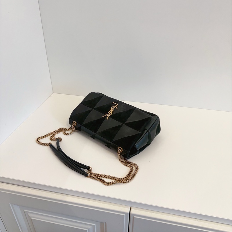【97新🆕】YSL Jamie墨綠色拼皮三角菱格鏈條包 中號 斜挎包-6