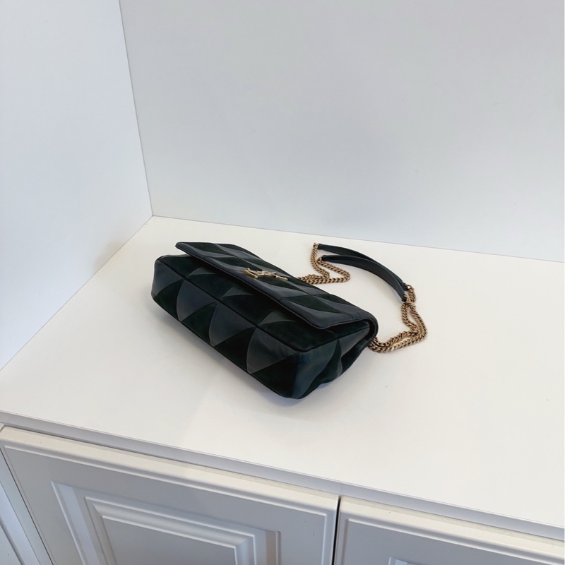 【97新🆕】YSL Jamie墨綠色拼皮三角菱格鏈條包 中號 斜挎包-7