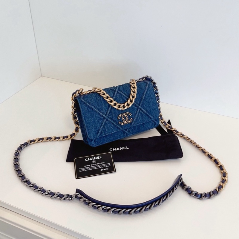 【99新🆕】Chanel 深色丹寧金扣19bag系列Woc鏈條包 斜挎包-1