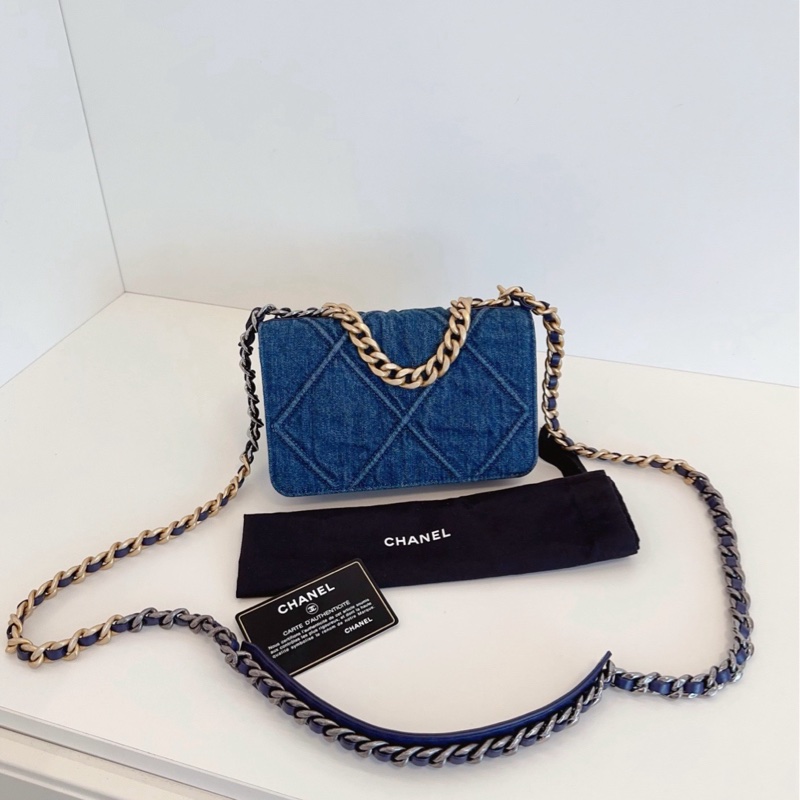 【99新🆕】Chanel 深色丹寧金扣19bag系列Woc鏈條包 斜挎包-2