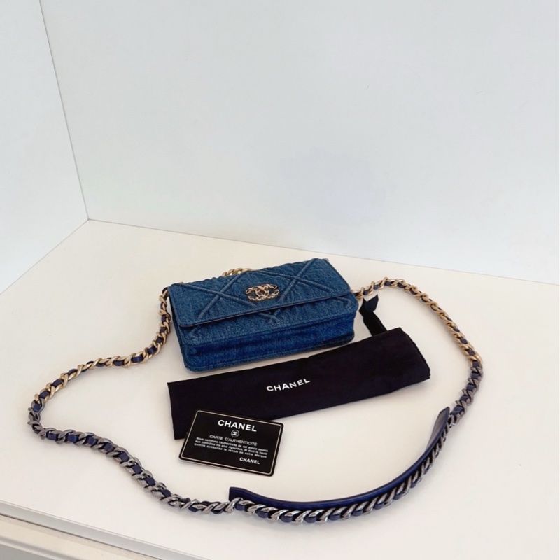 【99新🆕】Chanel 深色丹寧金扣19bag系列Woc鏈條包 斜挎包-4