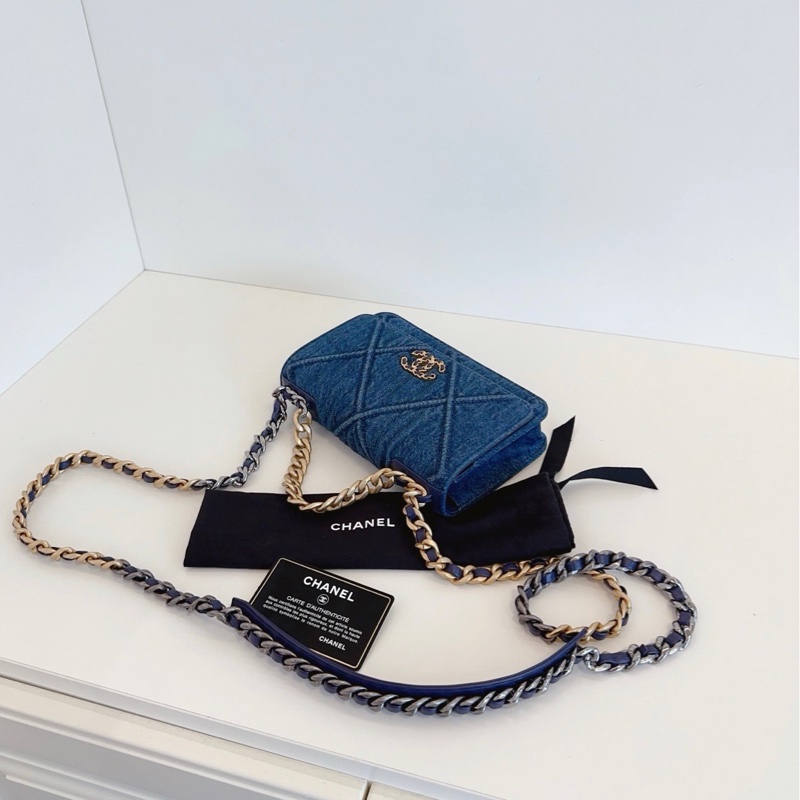 【99新🆕】Chanel 深色丹寧金扣19bag系列Woc鏈條包 斜挎包-5