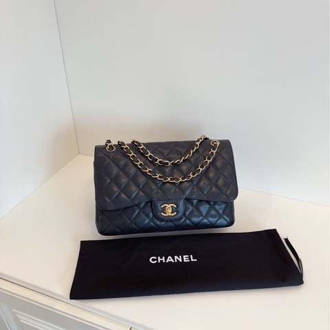 【97】新🆕Chanel 黑金魚子醬雙蓋CF Jumbo單肩包