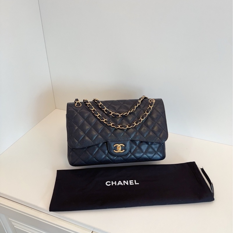 【97】新🆕Chanel 黑金魚子醬雙蓋CF Jumbo單肩包-0