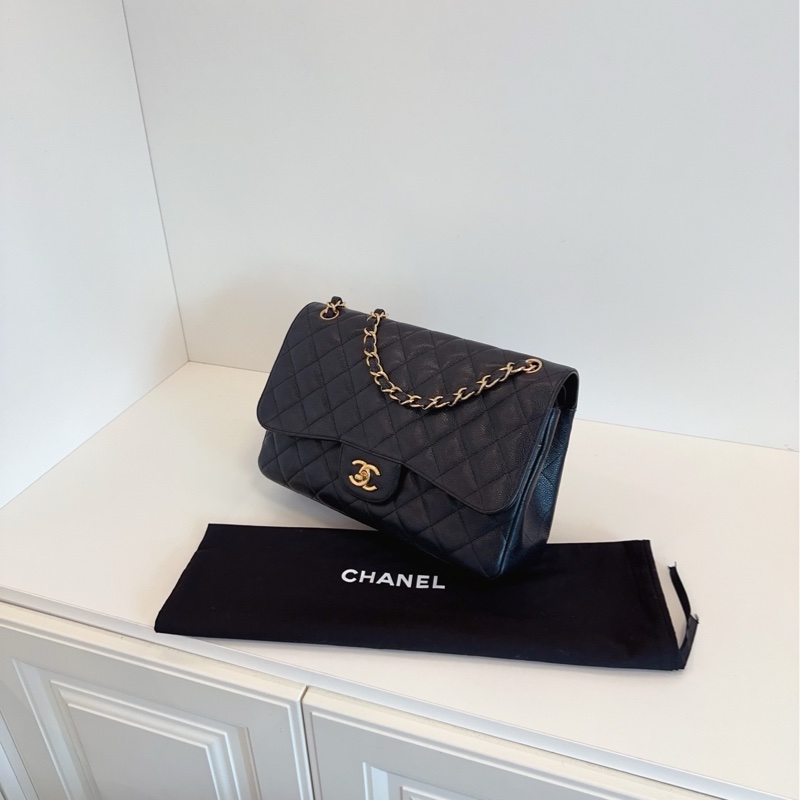 【97】新🆕Chanel 黑金魚子醬雙蓋CF Jumbo單肩包-3