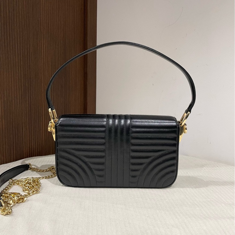 PRADA普拉達  品牌字母鏈條 皮革 單肩手提包  女款 黑色 ，絎縫工藝徽章扣 尺寸23/13/5cm-1