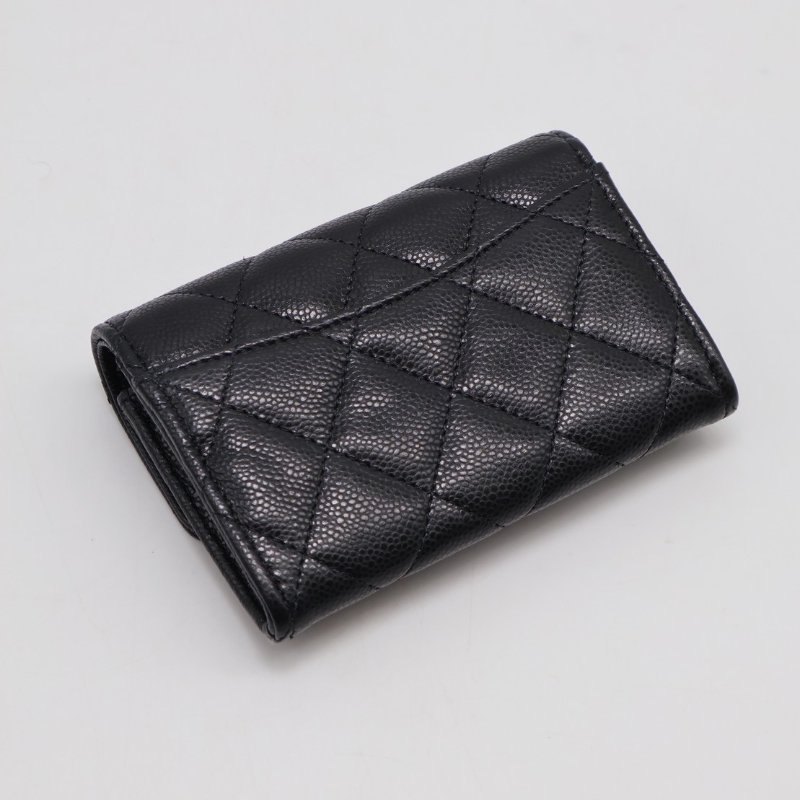 CHANEL 粒面牛皮拉鍊夾層卡包 - 黑金-1