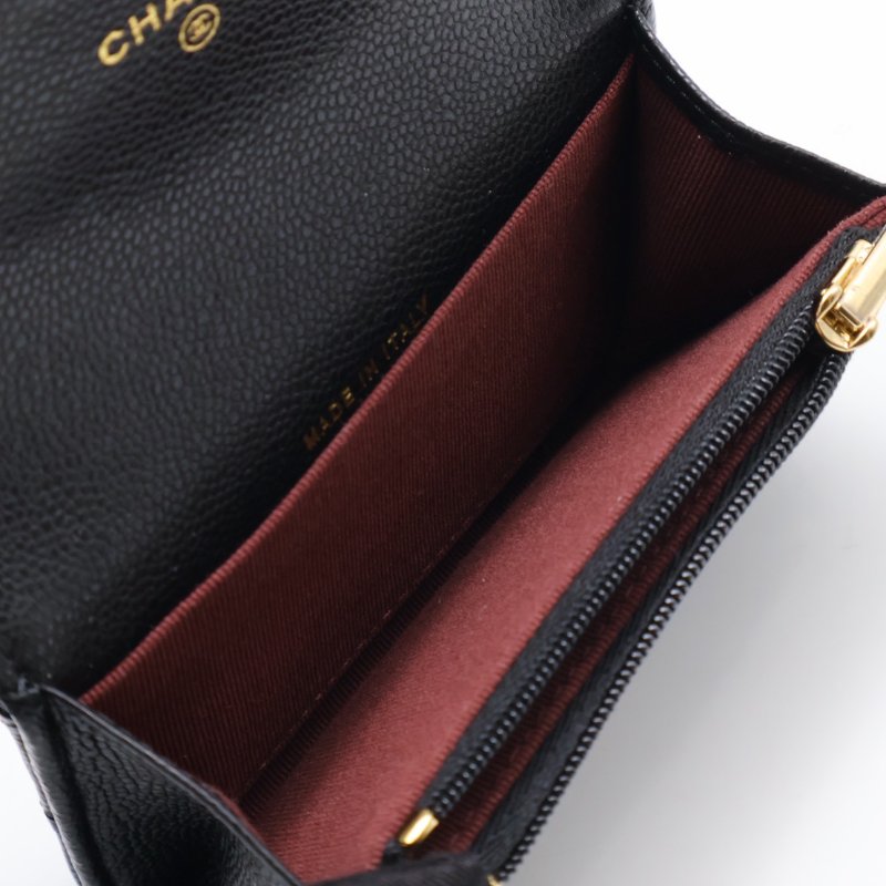 CHANEL 粒面牛皮拉鍊夾層卡包 - 黑金-2