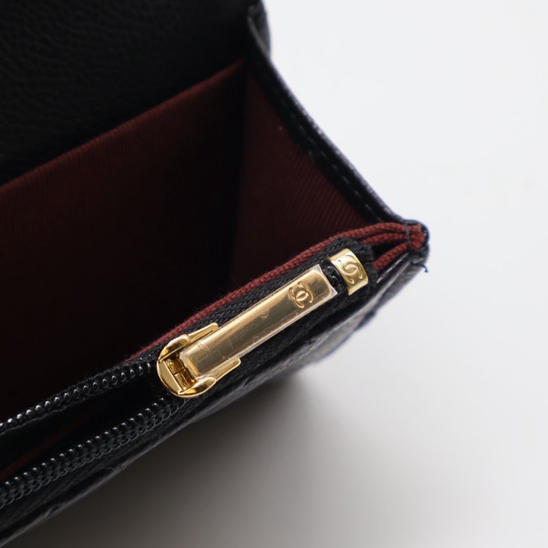 CHANEL 粒面牛皮拉鍊夾層卡包 - 黑金-5