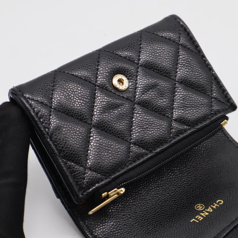 CHANEL 粒面牛皮拉鍊夾層卡包 - 黑金-6