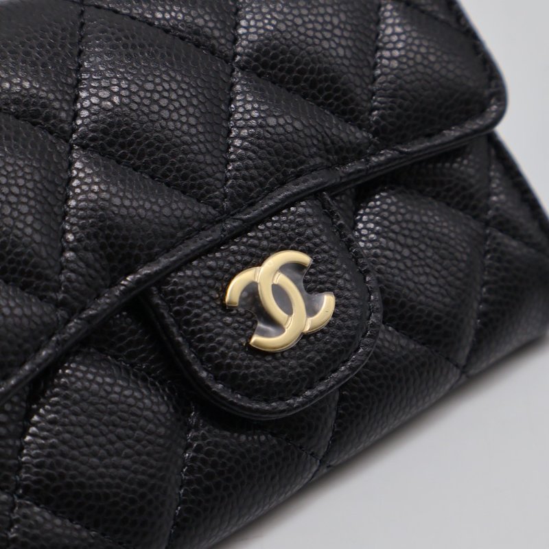 CHANEL 粒面牛皮拉鍊夾層卡包 - 黑金-7