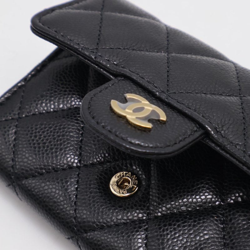 CHANEL 粒面牛皮拉鍊夾層卡包 - 黑金-8