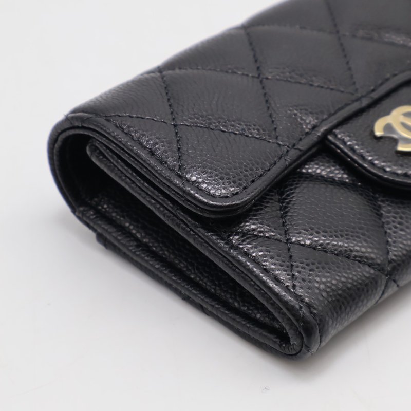 CHANEL 粒面牛皮拉鍊夾層卡包 - 黑金-9