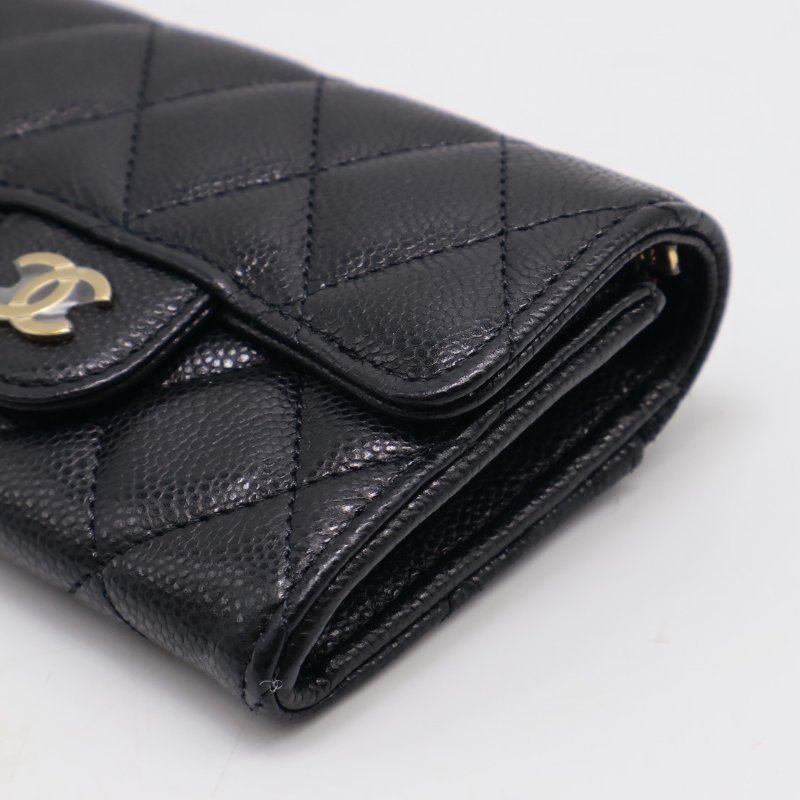 CHANEL 粒面牛皮拉鍊夾層卡包 - 黑金-10