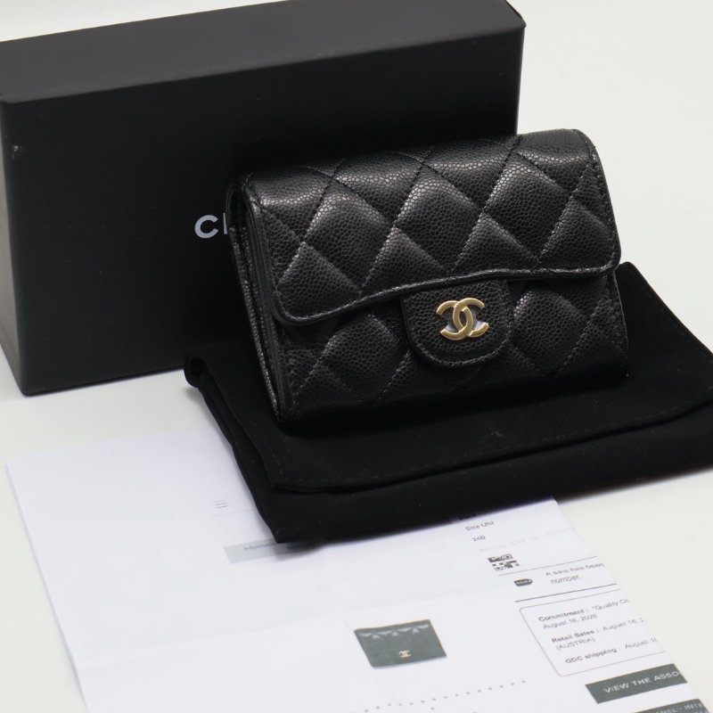 CHANEL 粒面牛皮拉鍊夾層卡包 - 黑金-12