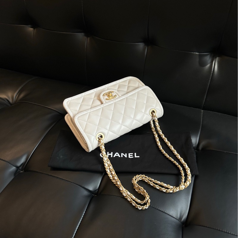 【閒置99新全膜🆕】Chanel  荔枝紋白金扣 豆腐包 單肩包-4