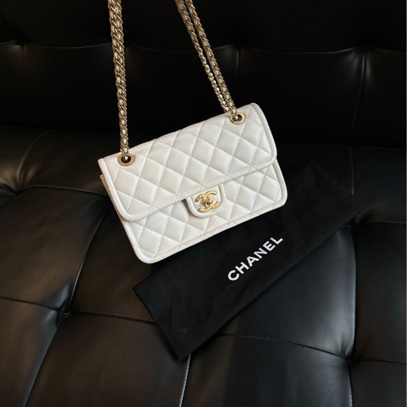 【閒置99新全膜🆕】Chanel  荔枝紋白金扣 豆腐包 單肩包-7