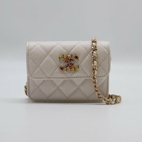 CHANEL 24S彩鑽雙C鍊帶小包 - 白金