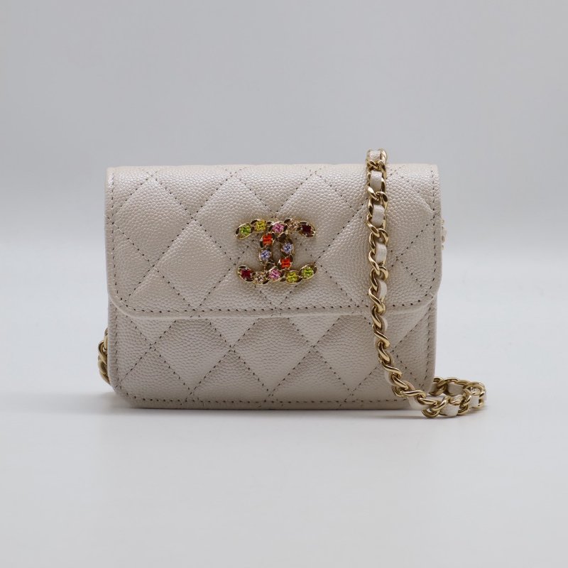 CHANEL 24S彩鑽雙C鍊帶小包 - 白金-0