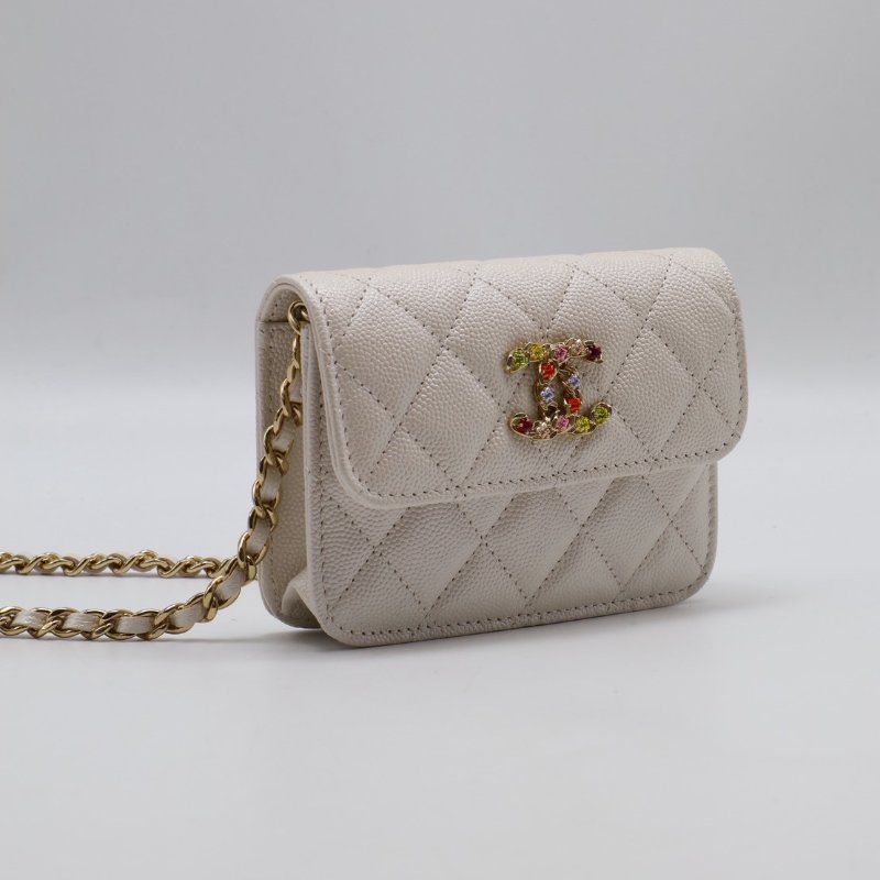 CHANEL 24S彩鑽雙C鍊帶小包 - 白金-1