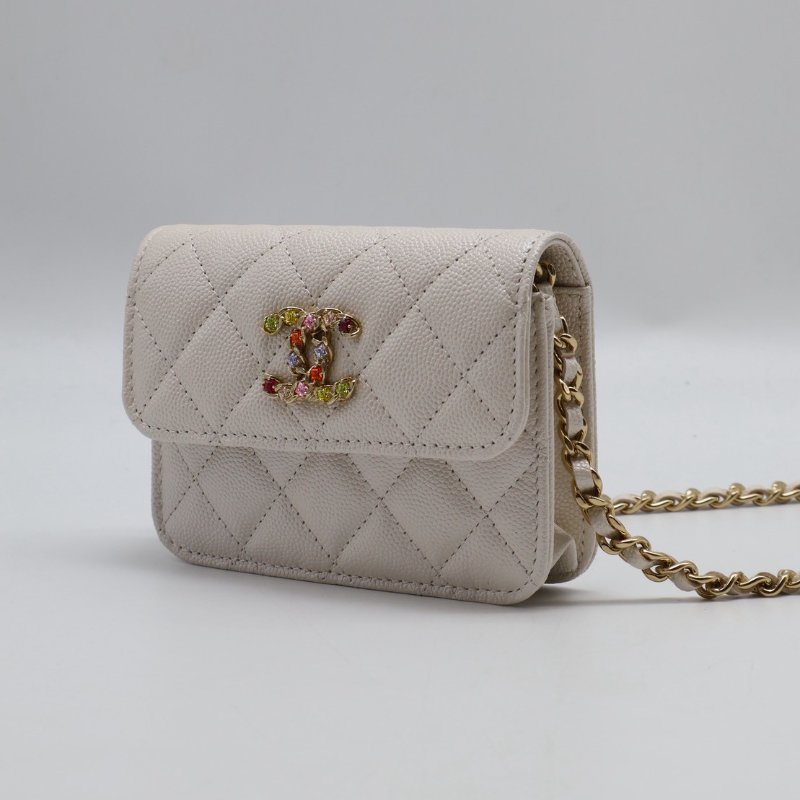 CHANEL 24S彩鑽雙C鍊帶小包 - 白金-2