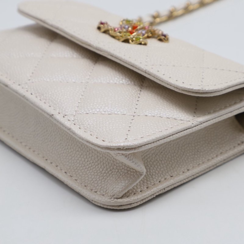 CHANEL 24S彩鑽雙C鍊帶小包 - 白金-13