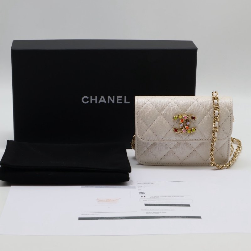 CHANEL 24S彩鑽雙C鍊帶小包 - 白金-16