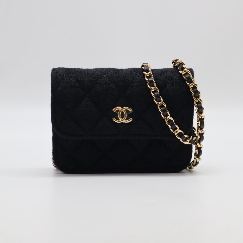CHANEL 23C帆布鍊帶小包 - 黑金-0