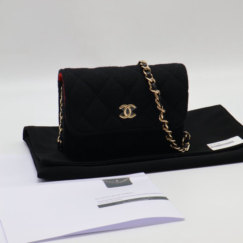 CHANEL 23C帆布鍊帶小包 - 黑金-12