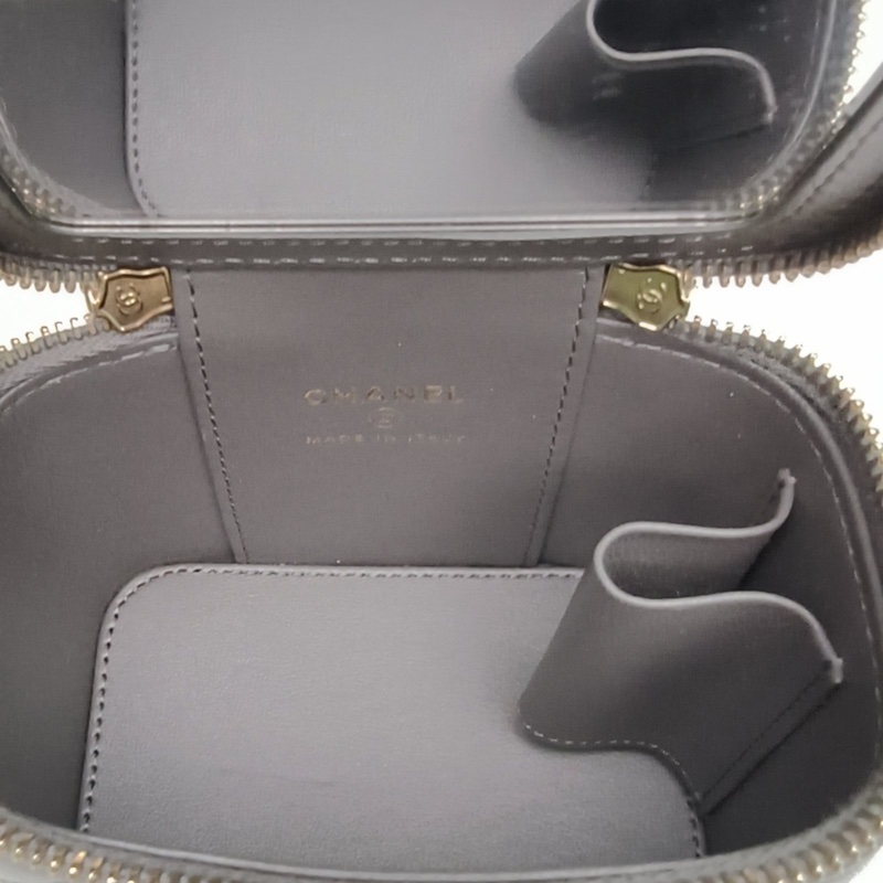 CHANEL 手提方盒子化妝包帶鏡子10灰色羊皮肩背包-4