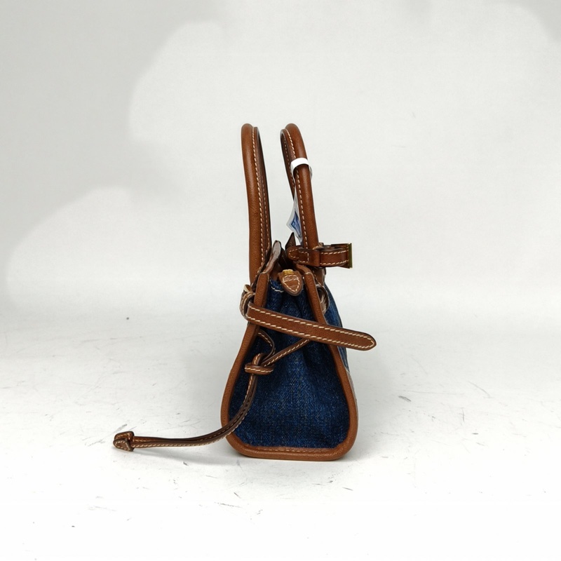 PRADA 拼色牛皮牛仔布金扣BonnieMini帶手柄肩背包-1