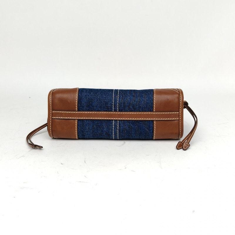 PRADA 拼色牛皮牛仔布金扣BonnieMini帶手柄肩背包-3