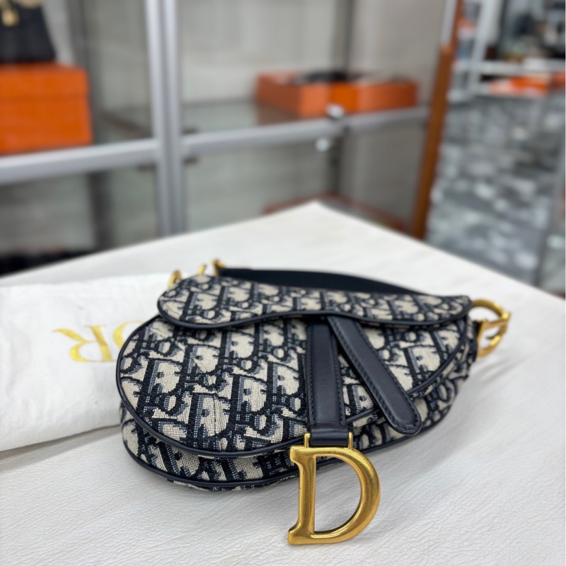 【99新】 Dior 藍金老花mini 馬鞍包 單肩手提包-5