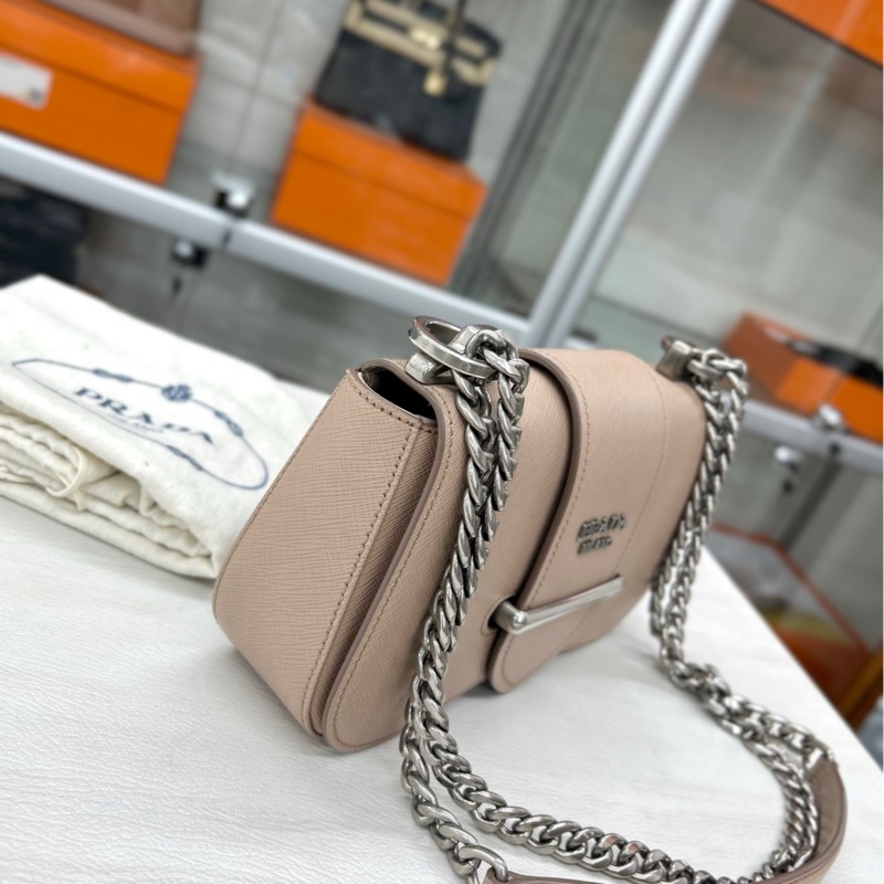 【99新】 Prada 裸粉色十字紋牛皮Sidonie鏈條包 單肩包-1