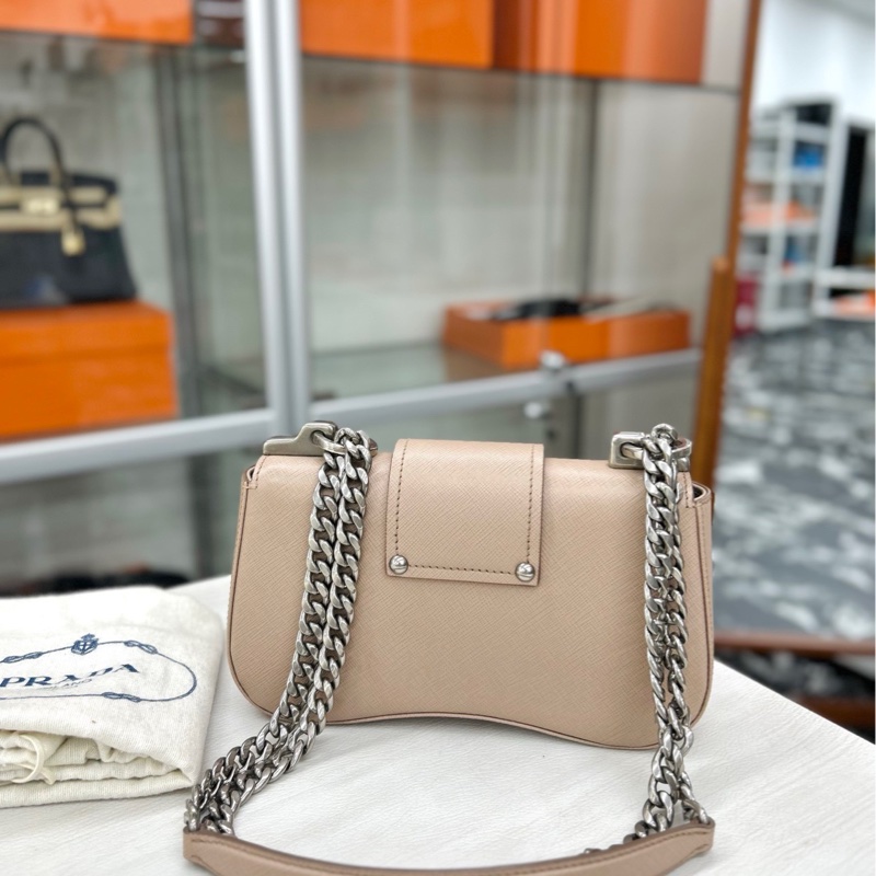 【99新】 Prada 裸粉色十字紋牛皮Sidonie鏈條包 單肩包-3