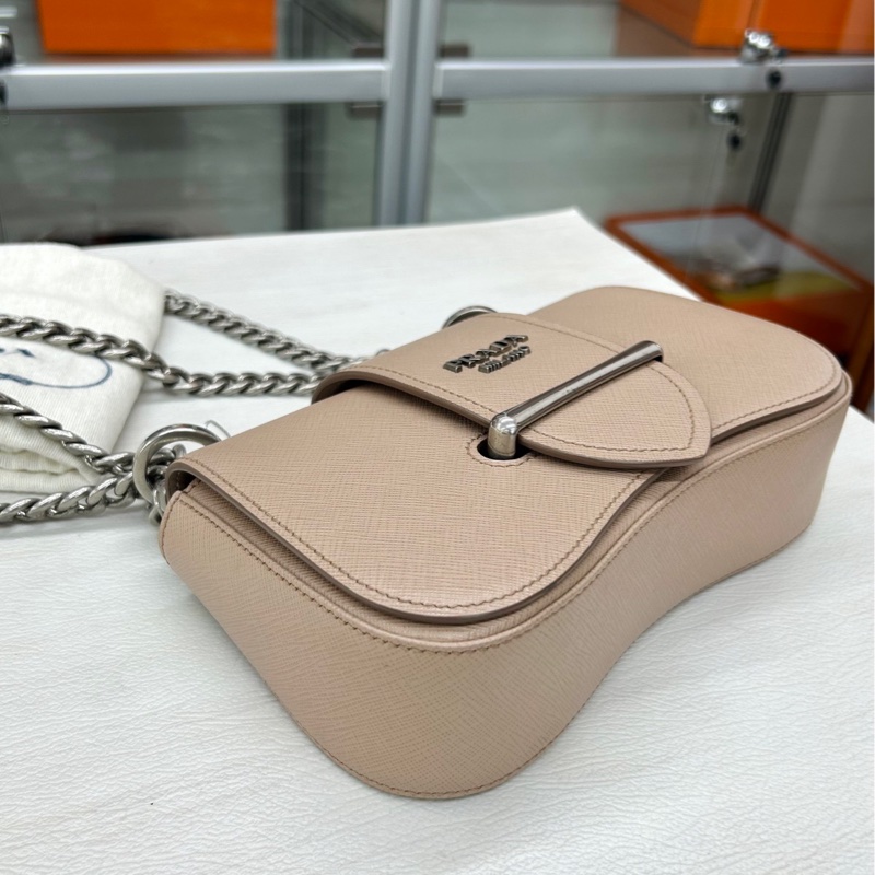 【99新】 Prada 裸粉色十字紋牛皮Sidonie鏈條包 單肩包-4