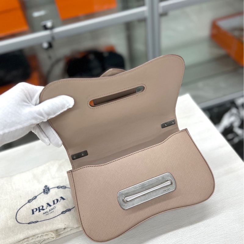 【99新】 Prada 裸粉色十字紋牛皮Sidonie鏈條包 單肩包-5