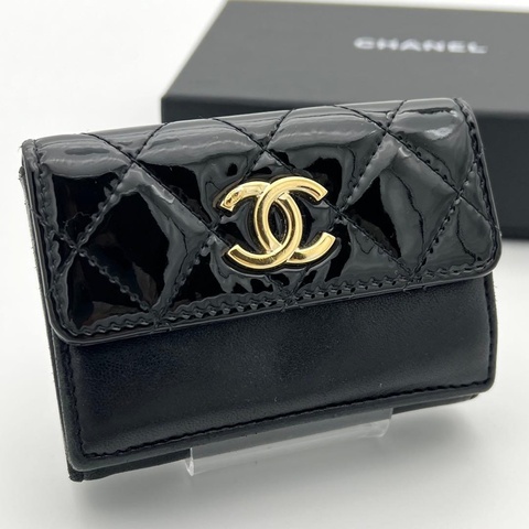 🌷Chanel *稀少*菱格漆皮錢包短夾｜經典花紋✦fufu style 精品✦ 氣質款｜皮夾.錢包