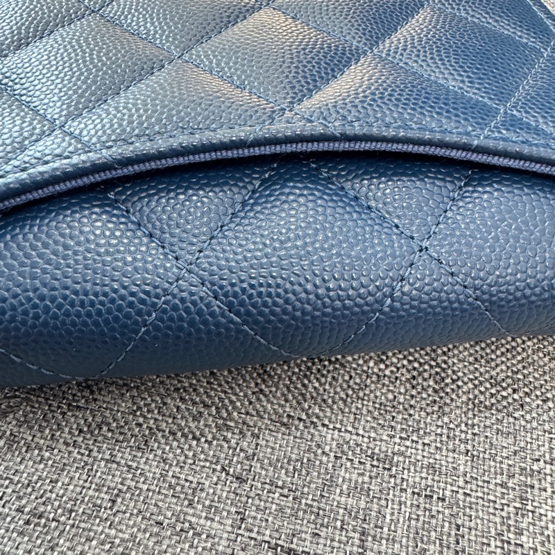 香奈兒 雙層藍色荔枝 金扣錢包 卡包 零錢包 極新品-5