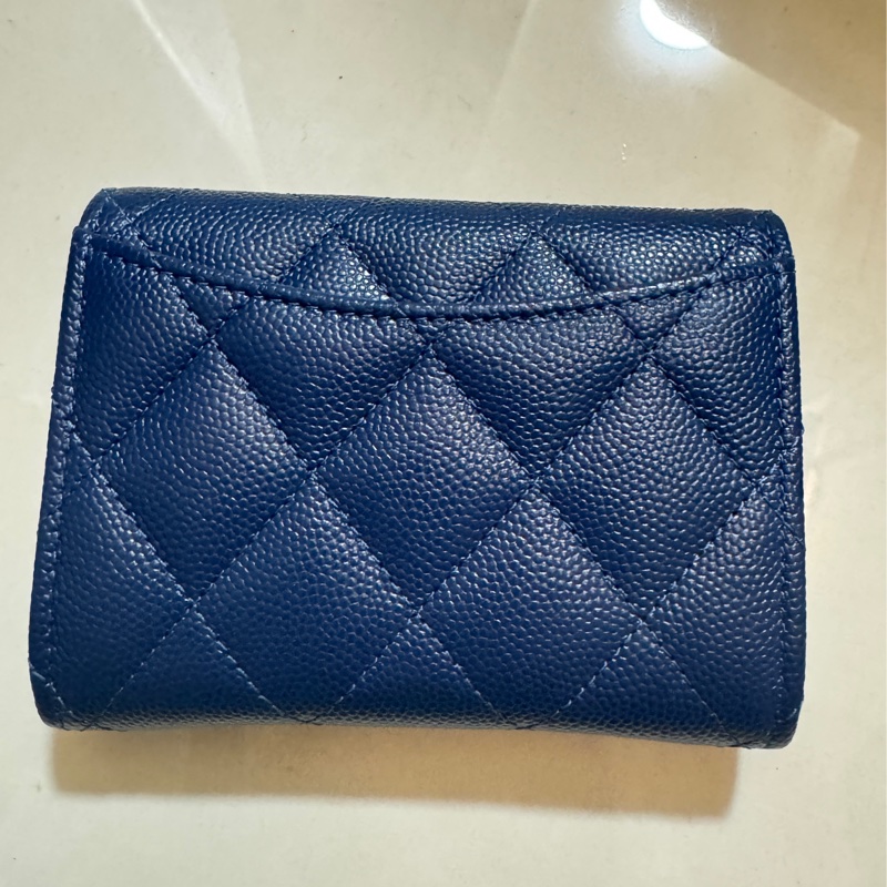 香奈兒 雙層藍色荔枝 淡金扣/錢包 卡包 零錢包 極新品-1